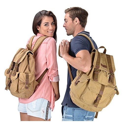Gootium Canvas Backpack Vintage Outdoor Rucksack Day Pack, Small, Khaki-7