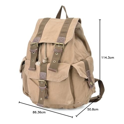 Gootium Canvas Backpack Vintage Outdoor Rucksack Day Pack, Small, Khaki-8