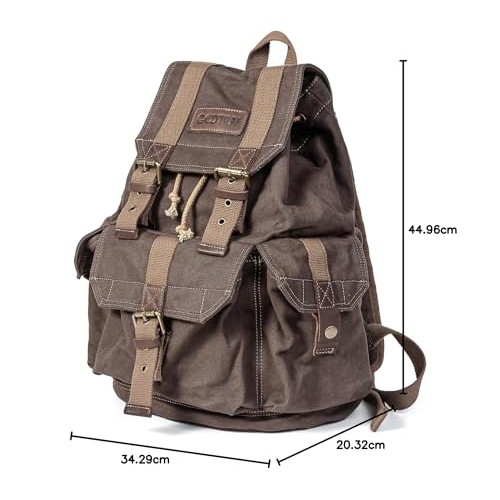 GOOTIUM Classic High-Density Thick Canvas Backpack Rucksack, Coffee, Small-7