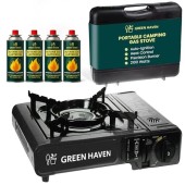 Green Haven Portable Camping Stove with Carry Case and 4 Gas Canisters