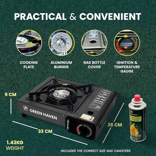 Green Haven Portable Camping Stove with Carry Case and 4 Gas Canisters-5