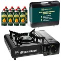 Green Haven Black Portable Camping Stove with Carry Case and 8 Gas Canisters