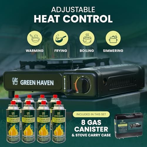 Green Haven Black Portable Camping Stove with Carry Case and 8 Gas Canisters-2