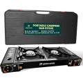 Green Haven Double Burner Camping Stove Only, Portable Butane or LPG Cooker with Grill Plate