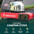 Green Haven Portable Camping Gas Stove, Red, Stove + 4 Gas Canisters, with Carry Case