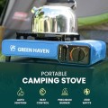 Green Haven Portable Camping Gas Stove, Blue, Stove + 4 Gas Canisters, with Carry Case