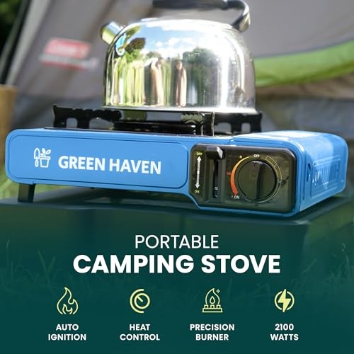 Green Haven Blue Portable Camping Gas Stove with Carry Case-1
