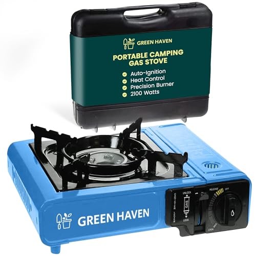 Green Haven Blue Portable Camping Gas Stove with Carry Case