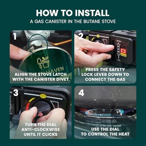 Green Haven Double Burner Camping Stove + 8 Gas Canisters, Auto Ignition-6