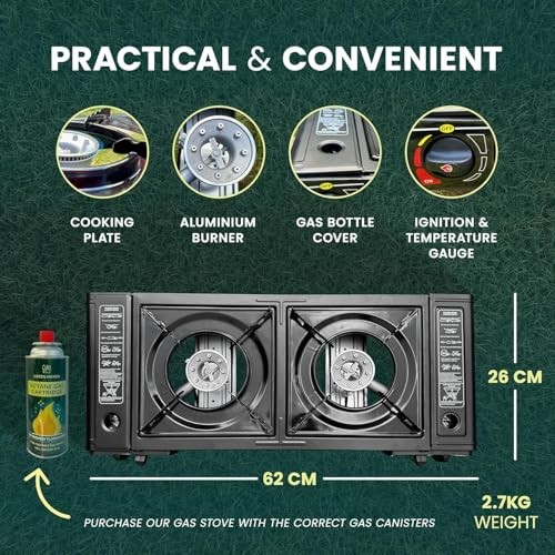 Green Haven Double Burner Camping Stove + 4 Gas Canisters-5