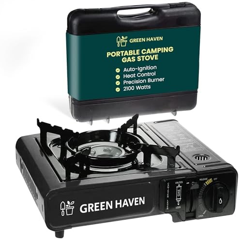 Green Haven Portable Camping Stove with Carry Case, Black