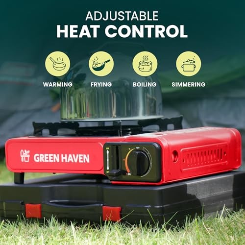 Green Haven Portable Camping Gas Stove with Carry Case, Red-2
