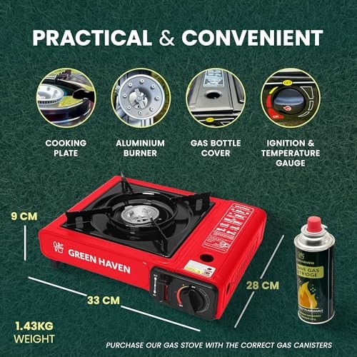Green Haven Portable Camping Gas Stove with Carry Case, Red-5