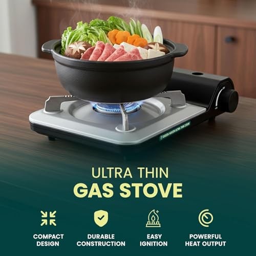 Green Haven Ultra Slim Portable Butane Gas Stove, Single Burner, Stove + 8 Gas-2