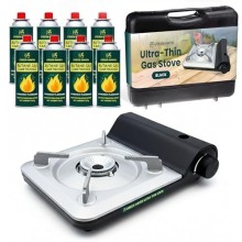 Green Haven Ultra Slim Portable Butane Gas Stove, Single Burner, Stove + 8 Gas