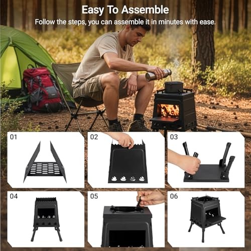 GreenWhim heavy duty portable folding camping wood stove-3