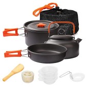 Gutsdoor 10-Piece Camping Cookware Set, Orange
