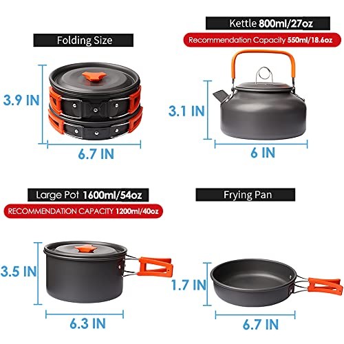Gutsdoor 10-Piece Camping Cookware Set, Orange-2
