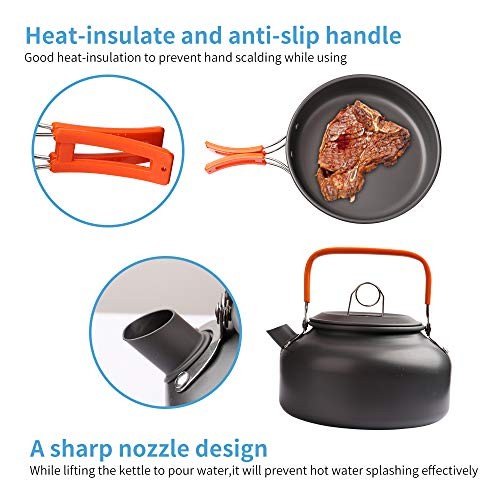 Gutsdoor 10-Piece Camping Cookware Set, Orange-4