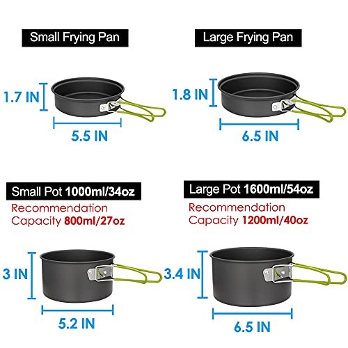 Gutsdoor 11-Piece Non-Stick Camping Cookware Set, Green-3