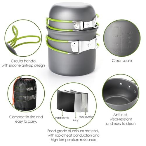 Gutsdoor 12-Piece Camping Cookware Set, Green-5