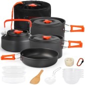 Gutsdoor 16-Piece Camping Cookware Set, Orange