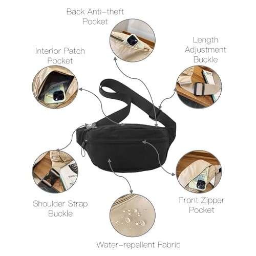 HAUMAUH Black Bum Bag Crossbody Waist Bag-6
