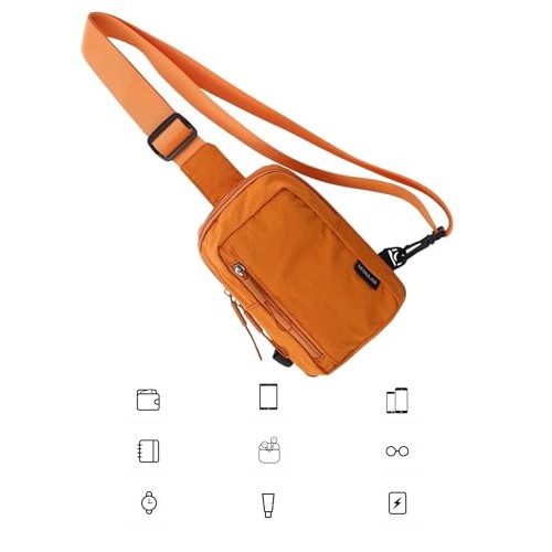 HAUMAUH Small Orange Crossbody Bag, Sling Pouch for Travel, Gym, Commuting, Festivals and Dog Walks-6