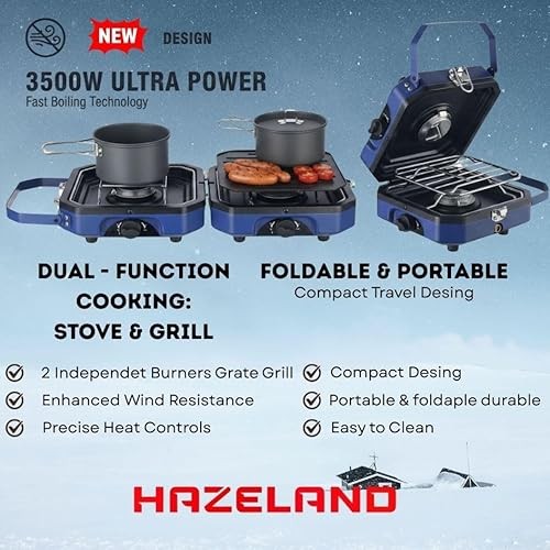 HAZELAND 2 Burner Foldable Gas Camping Stove, 4.6 kW, Piezo Ignition-9