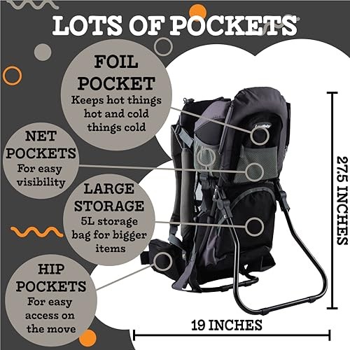 Luvdbaby Hiking Baby Carrier Backpack, Black/Grey, with Diaper Change Pad, Insulated Pocket and Rain and Sun Hood-3