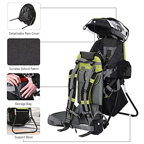 HOMCOM Baby Hiking Backpack Carrier with Hip Seat, Rain Cover, Black-4