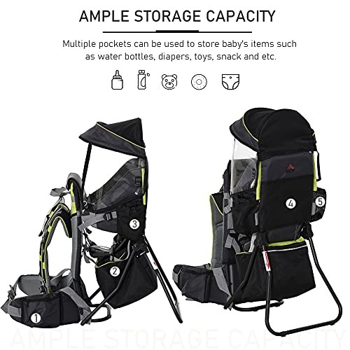 HOMCOM Baby Hiking Backpack Carrier with Hip Seat, Rain Cover, Black-5