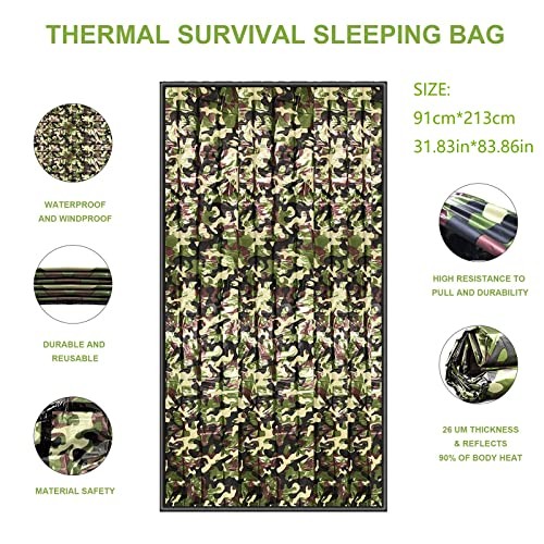 HONYAO Emergency Bivvy Bag with Survival Whistle, Camouflage, 1 Pack-1