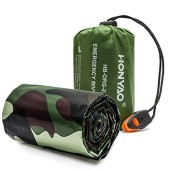 HONYAO Emergency Bivvy Bag with Survival Whistle, Camouflage, 1 Pack