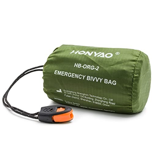 HONYAO Emergency Bivvy Bag with Survival Whistle, Camouflage, 1 Pack-6
