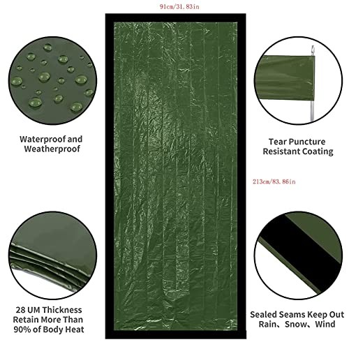 HONYAO Emergency Bivvy Bag with Survival Whistle, Green, 1 Pack-1