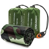 HONYAO Emergency Bivvy Bag 2 Pack, Camouflage with Whistle