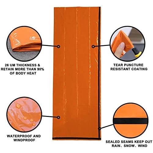 HONYAO Emergency Bivvy Bag Survival Sleeping Bag, Orange, 2 Pack-3