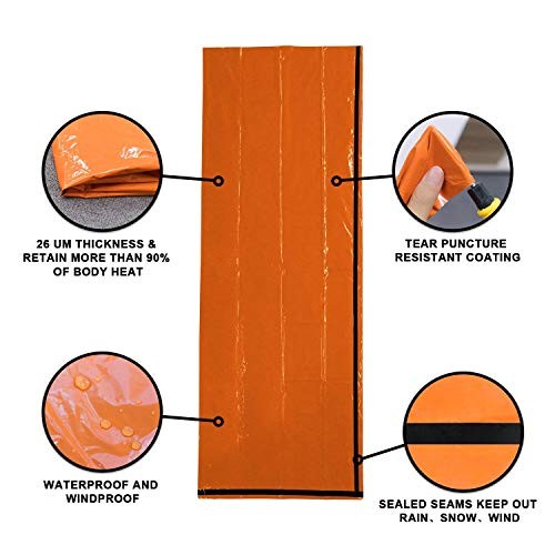 HONYAO Orange Survival Sleeping Bag Emergency Bivvy Bag, 1 Pack-3