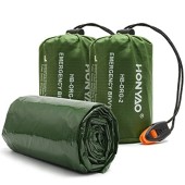 HONYAO Survival Sleeping Bag Emergency Bivvy Bag, Reusable Rescue Blanket, 2 Pack, Green With Whistle#2