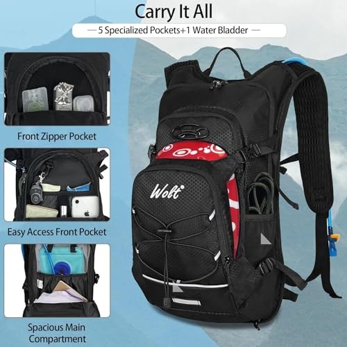 WOLT Hydration Backpack 18L with 2L Water Bladder, Black-1