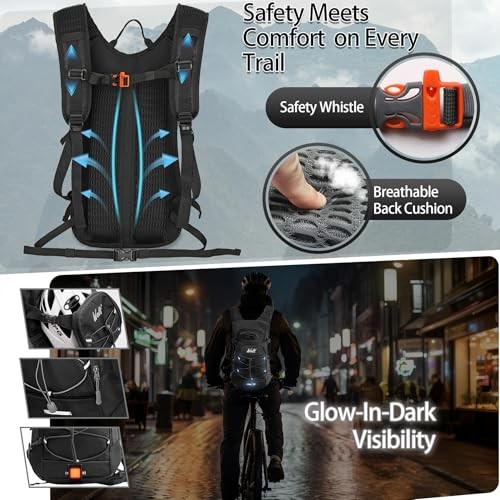 WOLT Hydration Backpack 18L with 2L Water Bladder, Black-3