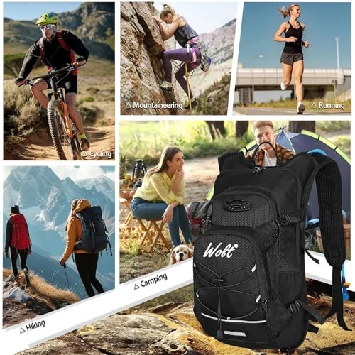WOLT Hydration Backpack 18L with 2L Water Bladder, Black-5