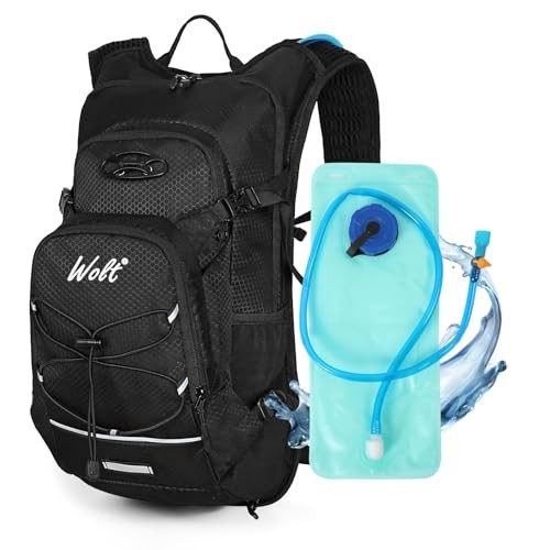 WOLT Hydration Backpack 18L with 2L Water Bladder, Black