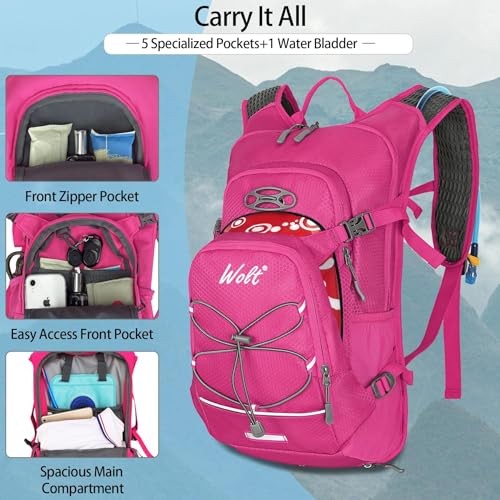 WOLT Hydration Backpack 18L with 2L Water Bladder, Pink-1