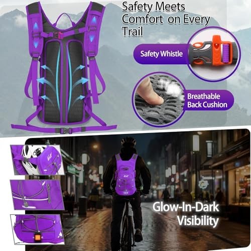 WOLT Hydration Backpack 18L with 2L Water Bladder, Purple-3