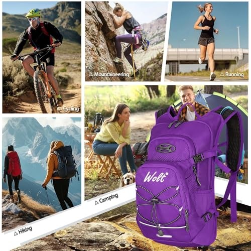 WOLT Hydration Backpack 18L with 2L Water Bladder, Purple-5