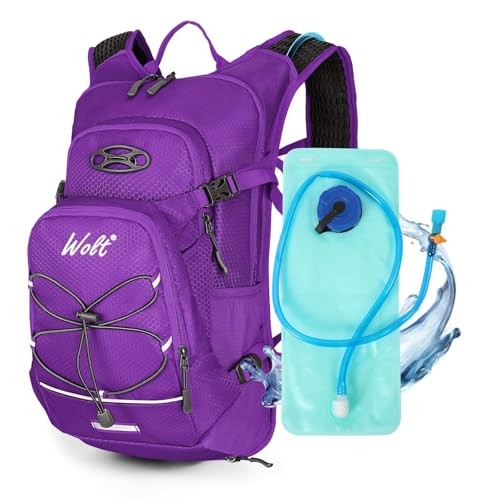 WOLT Hydration Backpack 18L with 2L Water Bladder, Purple