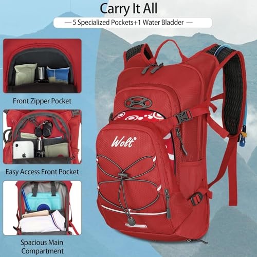 WOLT 18L Hydration Backpack with 2L Water Bladder, Red-1