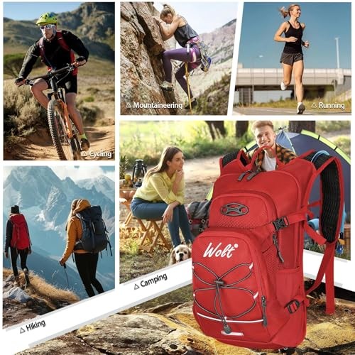 WOLT 18L Hydration Backpack with 2L Water Bladder, Red-5